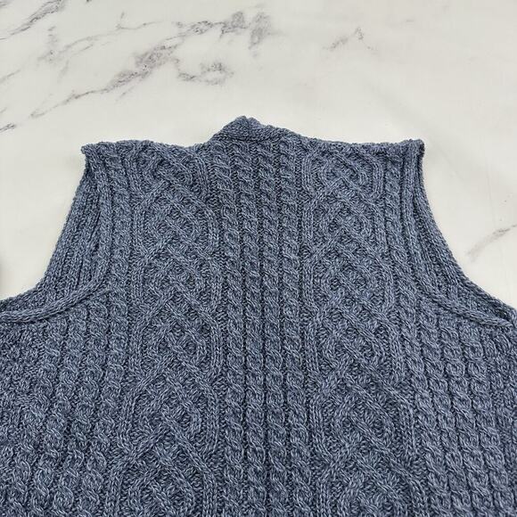 Kilronan Knitwear Womens Merino Wool Sweater Vest Size L Blue Cable Knit Open - Picture 8 of 10